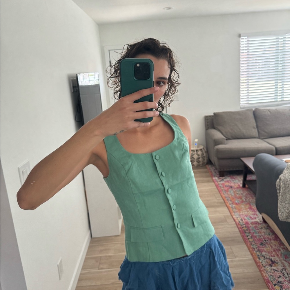 Kookai Australia small green 100% linen vest. Brand new with tags attached